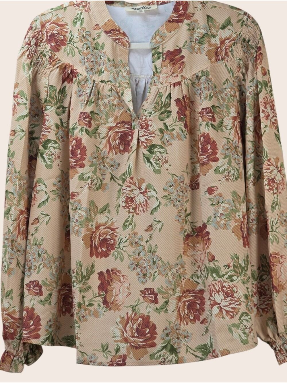 Haptics Camry Taupe Floral Blouse Medium NIP Boho Romantic Fall